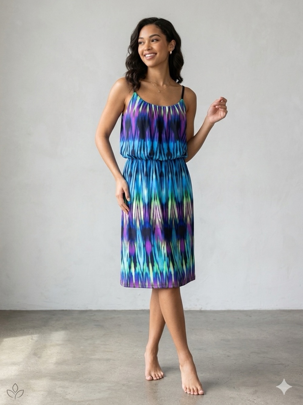 Maurices Size S Blue Purple Abstract Ikat Blouson Mini Dress Y2K Boho Summer Fun